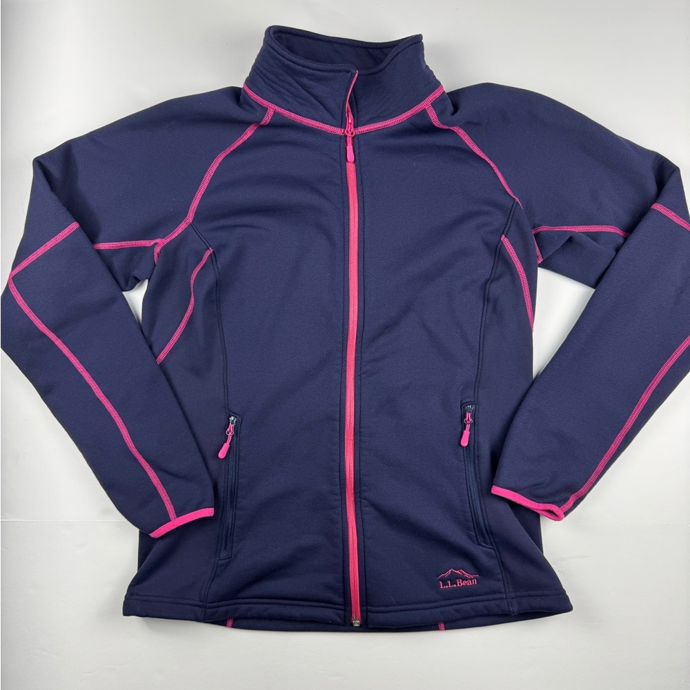 L.L. Bean Women's Fleece lined Dark Blue Jacket with Pink Trim size medium